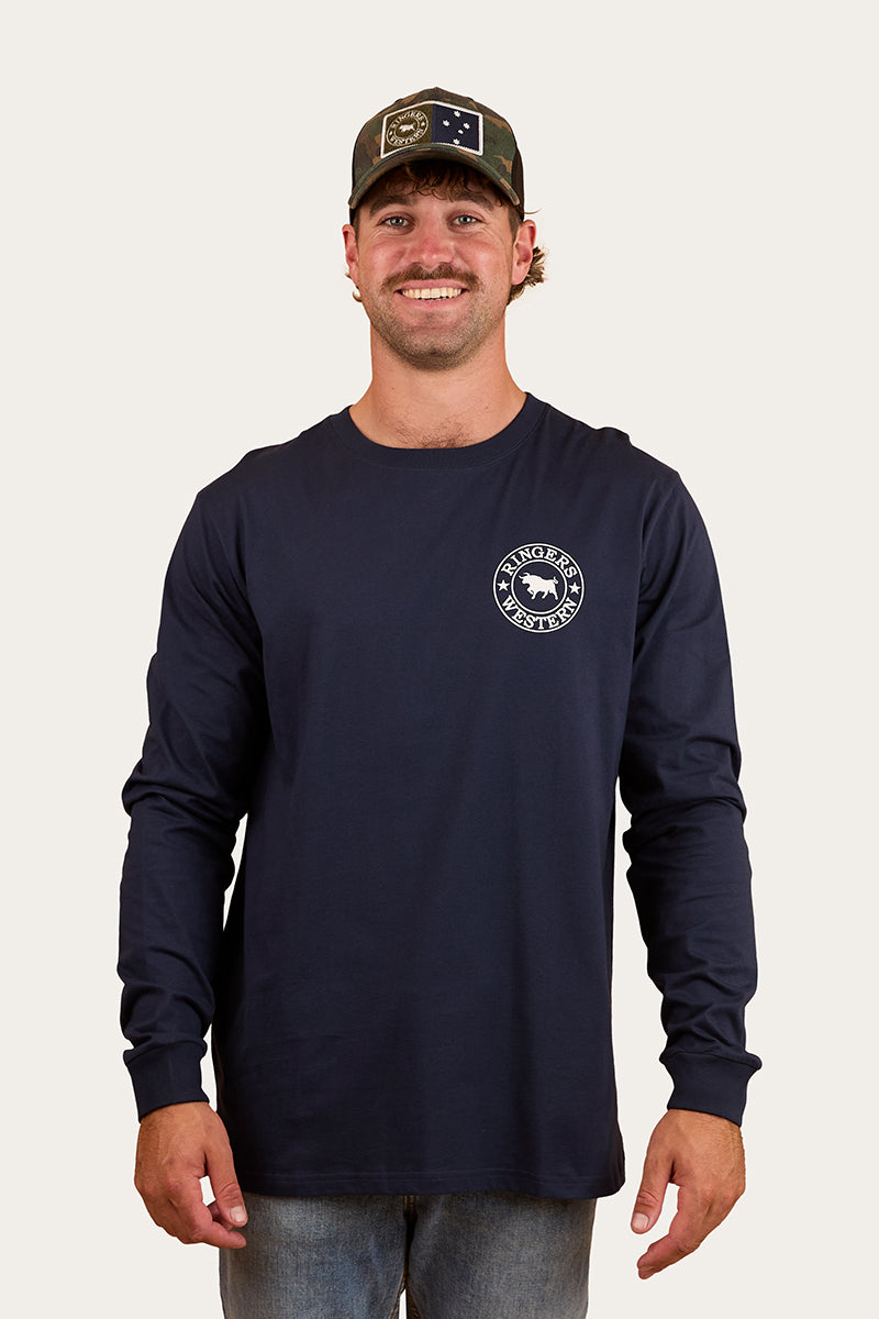 Ringers Western 
Signature Bull Mens Loose Fit Long Sleeve T-Shirt - Navy/White