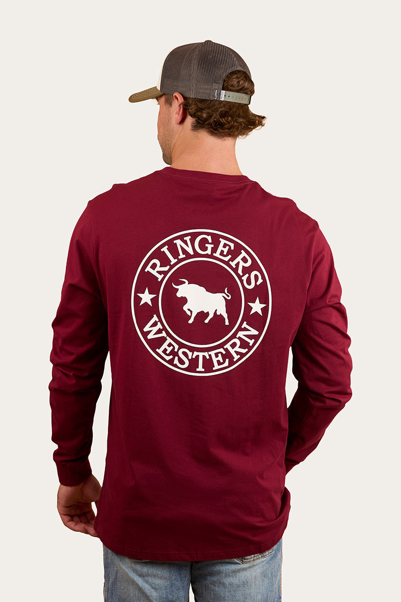 Ringers Western 
Signature Bull Mens Loose Fit Long Sleeve T-Shirt - Burgundy/White