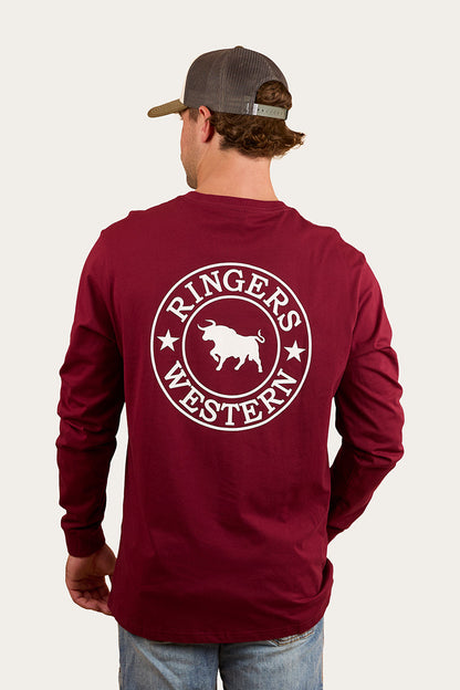 Ringers Western 
Signature Bull Mens Loose Fit Long Sleeve T-Shirt - Burgundy/White
