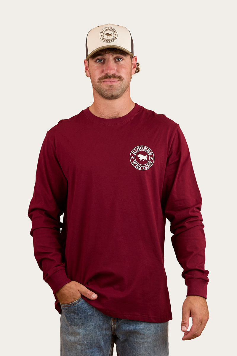 Ringers Western 
Signature Bull Mens Loose Fit Long Sleeve T-Shirt - Burgundy/White