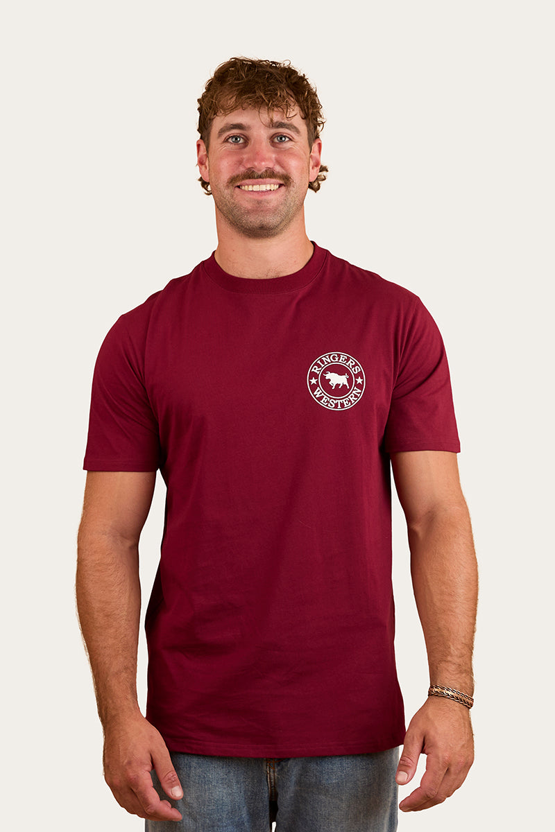 Ringers Western 
Signature Bull Mens Classic T-Shirt - Burgundy/White