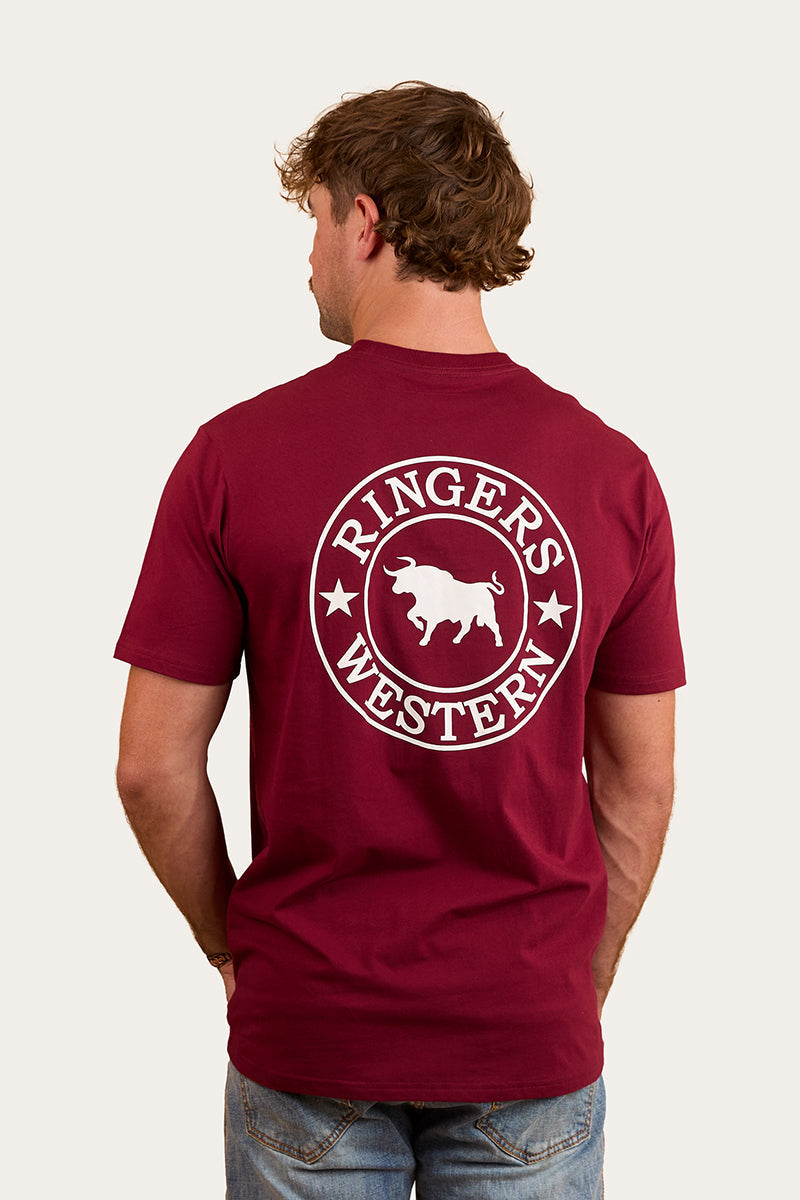 Ringers Western 
Signature Bull Mens Classic T-Shirt - Burgundy/White
