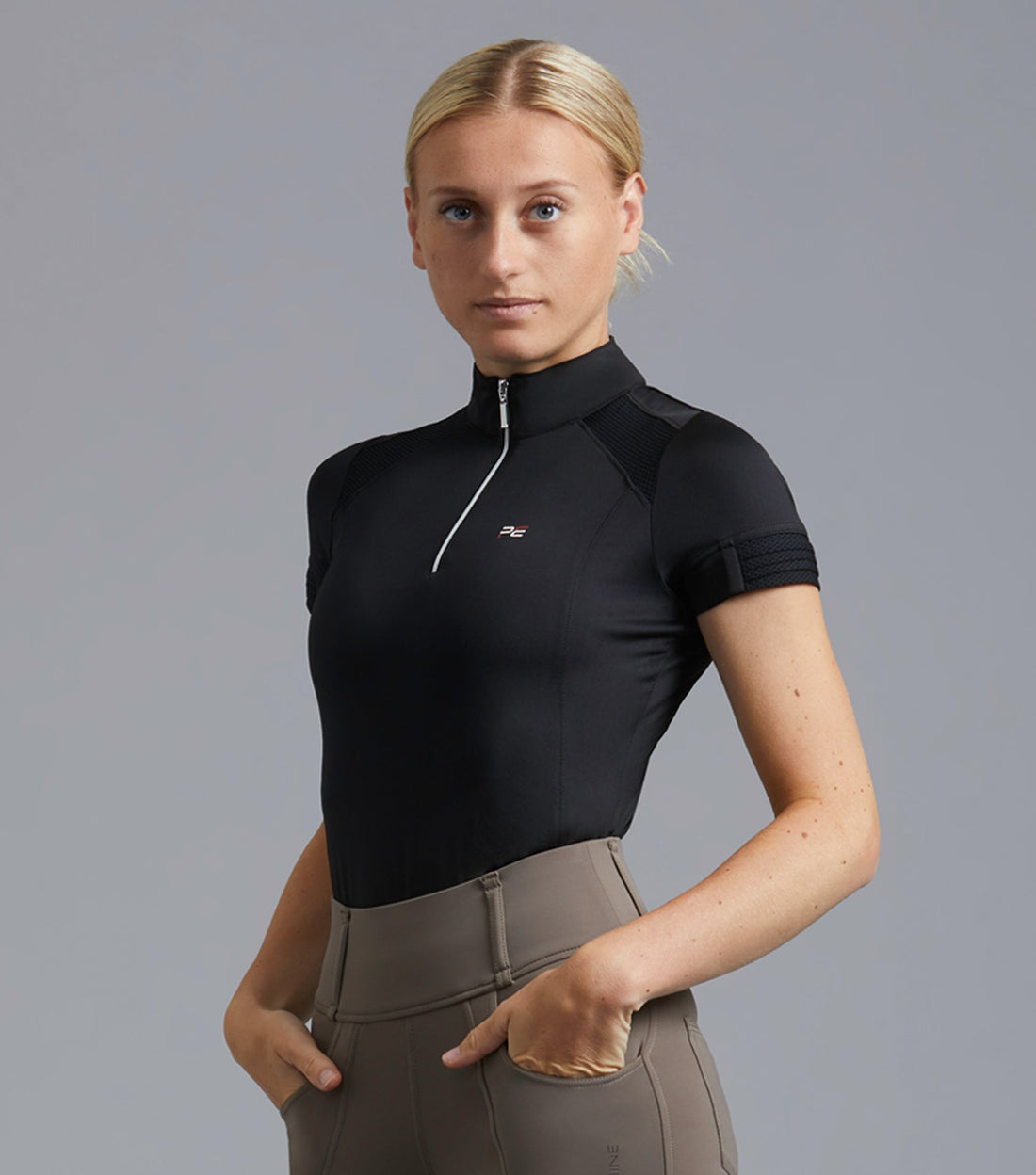 Description:Remisa Ladies Technical Short Sleeved Riding Top_Colour:Black_Position:1