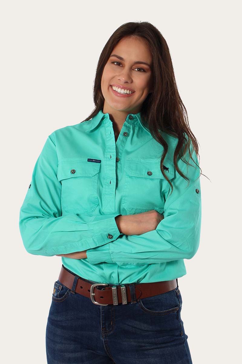 Ringers Western Pentecost River Womens Half Button Work Shirt - Mint