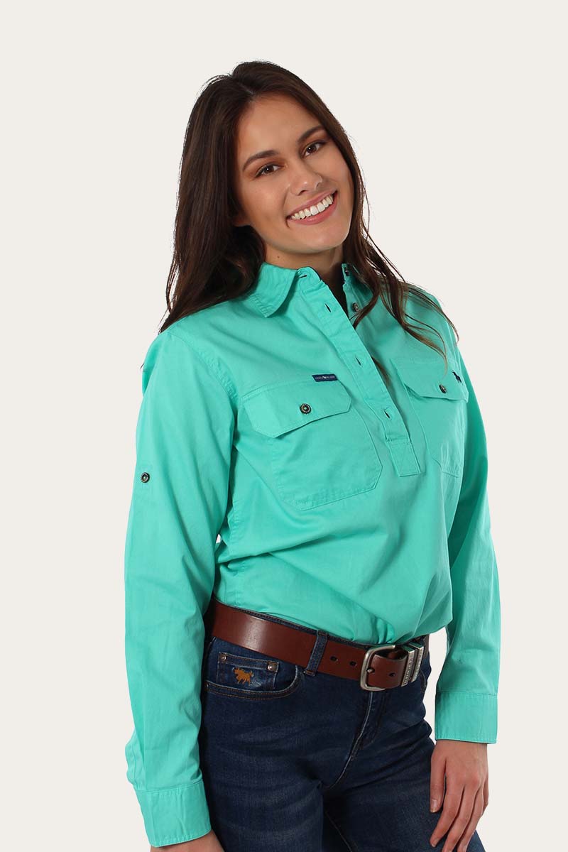 Ringers Western Pentecost River Womens Half Button Work Shirt - Mint
