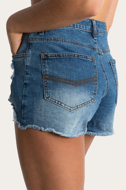Ringers Western Jessie Womens Mid Rise Ripped Denim Short