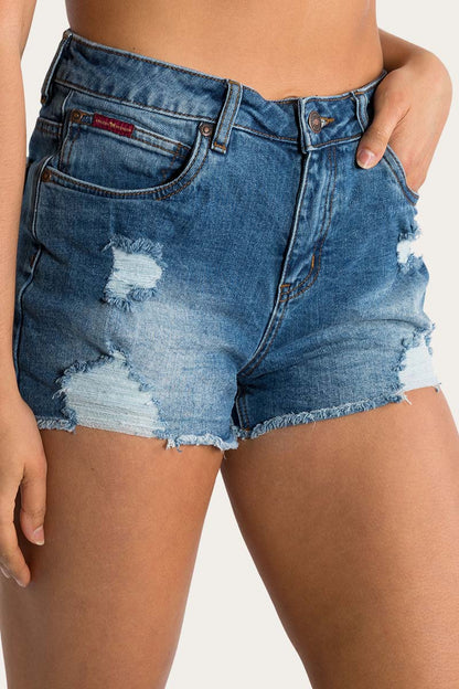 Ringers Western Jessie Womens Mid Rise Ripped Denim Short