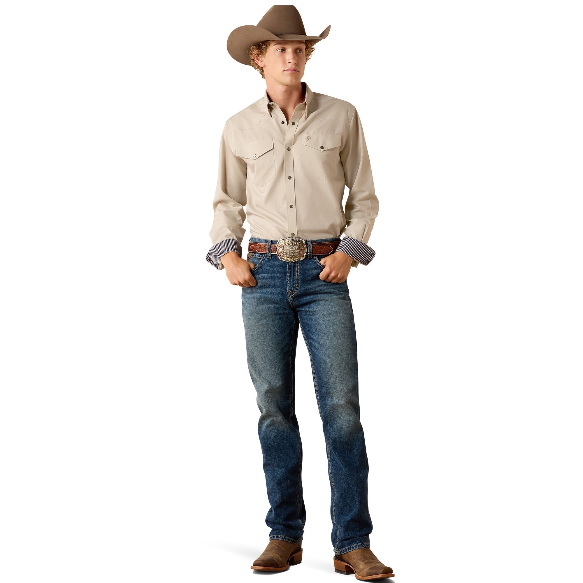 Wrinkle Free Pinpoint Oxford Fitted Snap Shirt - Brindle