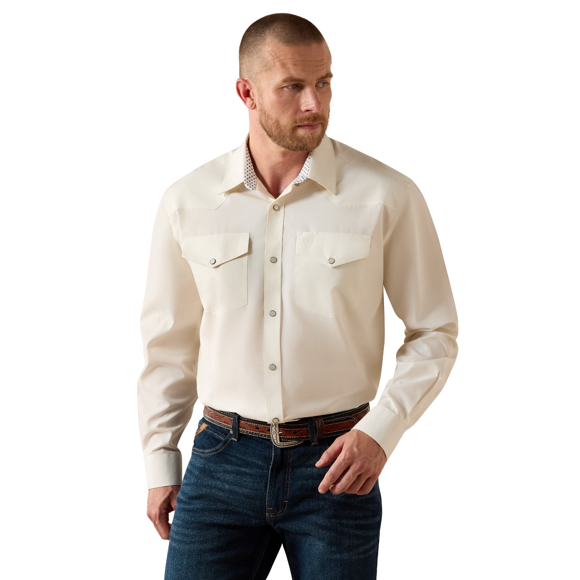 Wrinkle Free Pinpoint Oxford Classic Fit Snap Shirt - Off White