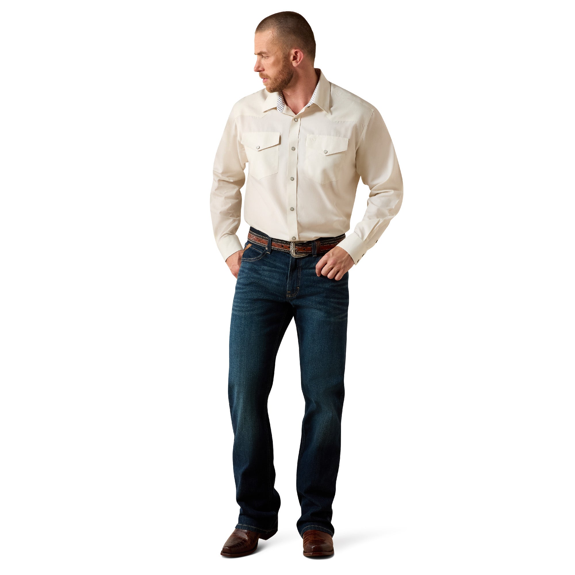 Wrinkle Free Pinpoint Oxford Classic Fit Snap Shirt - Off White