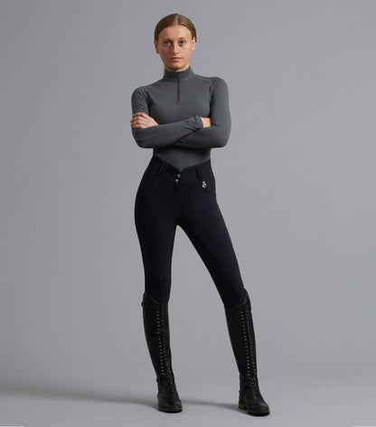 Description:Sophia Ladies Full Seat High Waist Riding Breeches_Colour:Black_Position:1