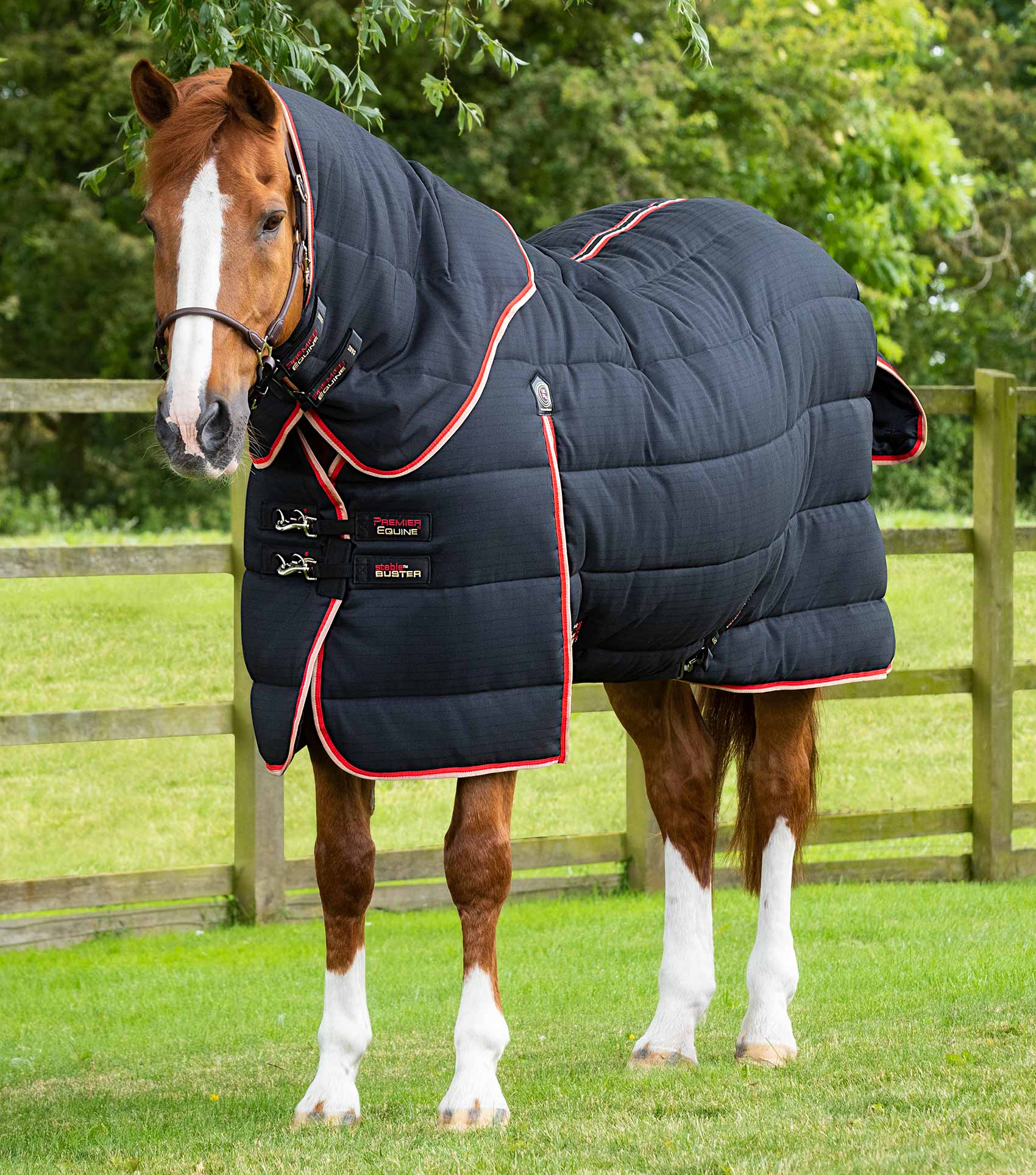 Description:Stable Buster 450 Stable Rug with Neck Cover_Colour:Black_Position:1