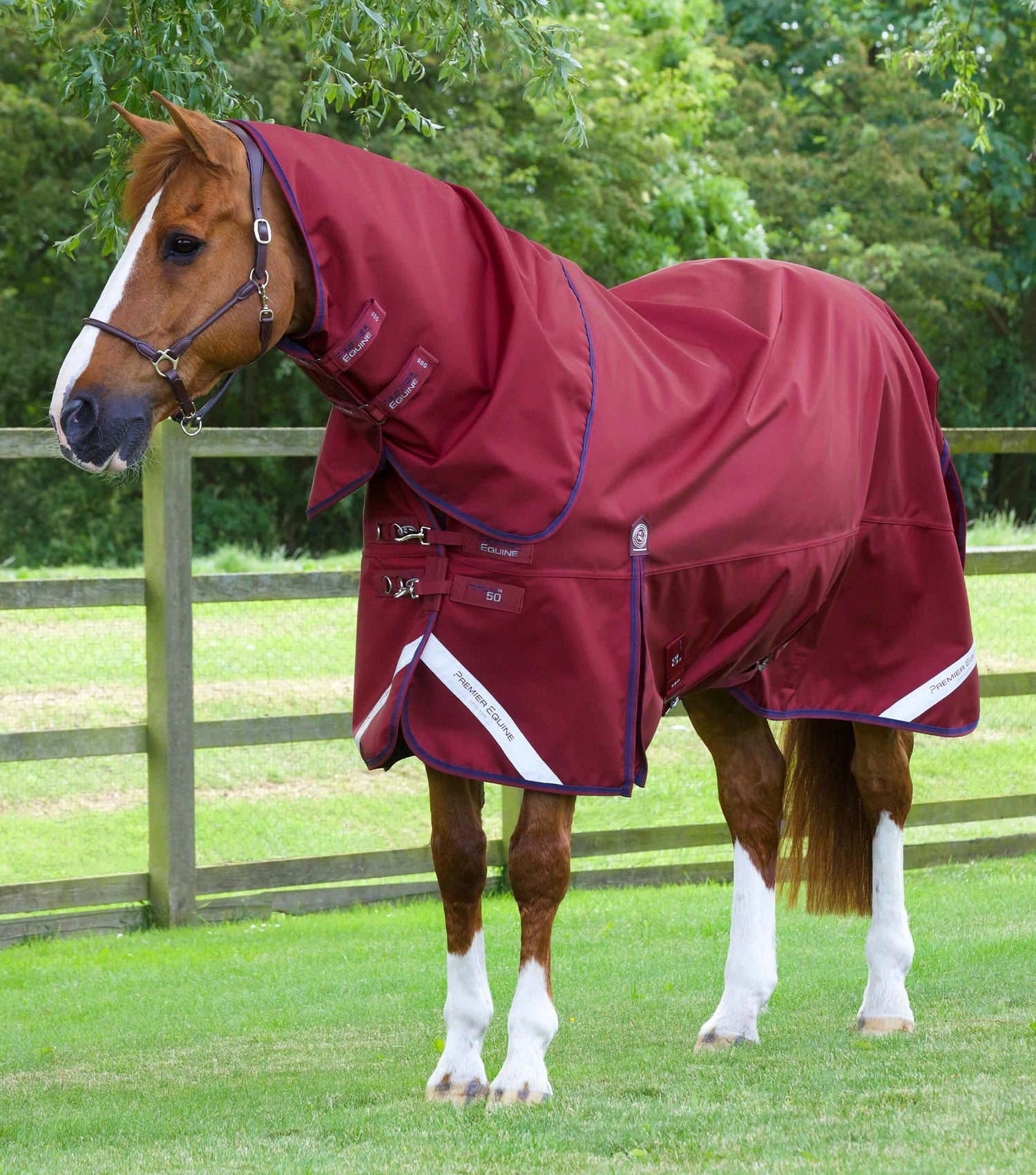 Description:Titan 50g Turnout Rug with Classic Neck Cover_Colour:Burgundy_Position:1