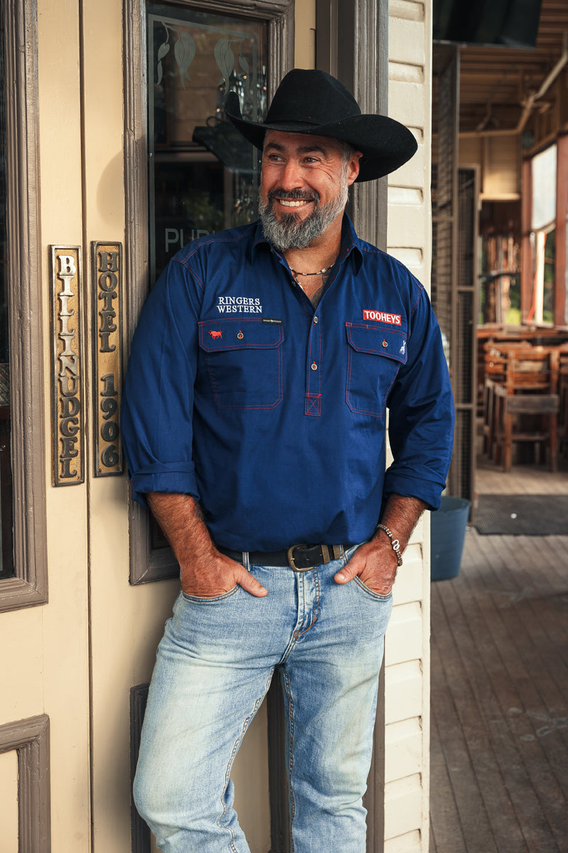 Tooheys X Ringers Mens Long Sleeve Half Button Work Shirt