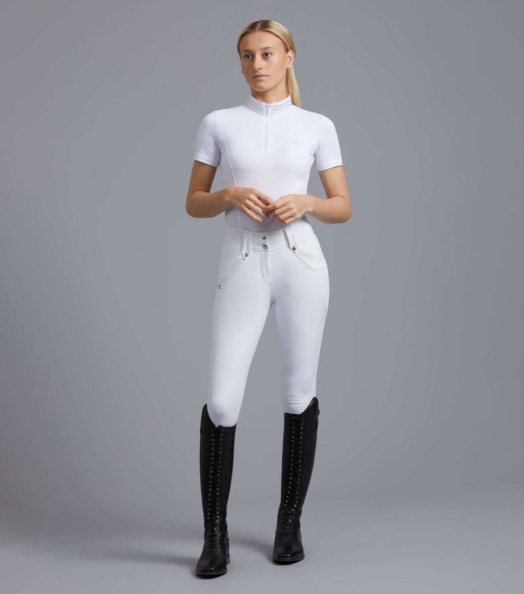 Description:Torino Ladies Full Seat Gel Competition Riding Breeches_Colour:White_Position:1