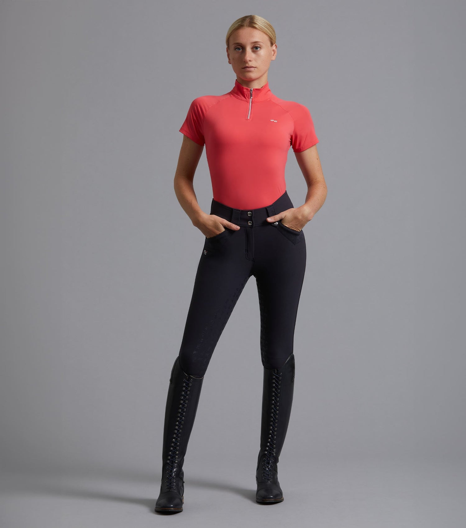 Description:Torino Ladies Full Seat Gel Riding Breeches_Colour:Navy_Position:1