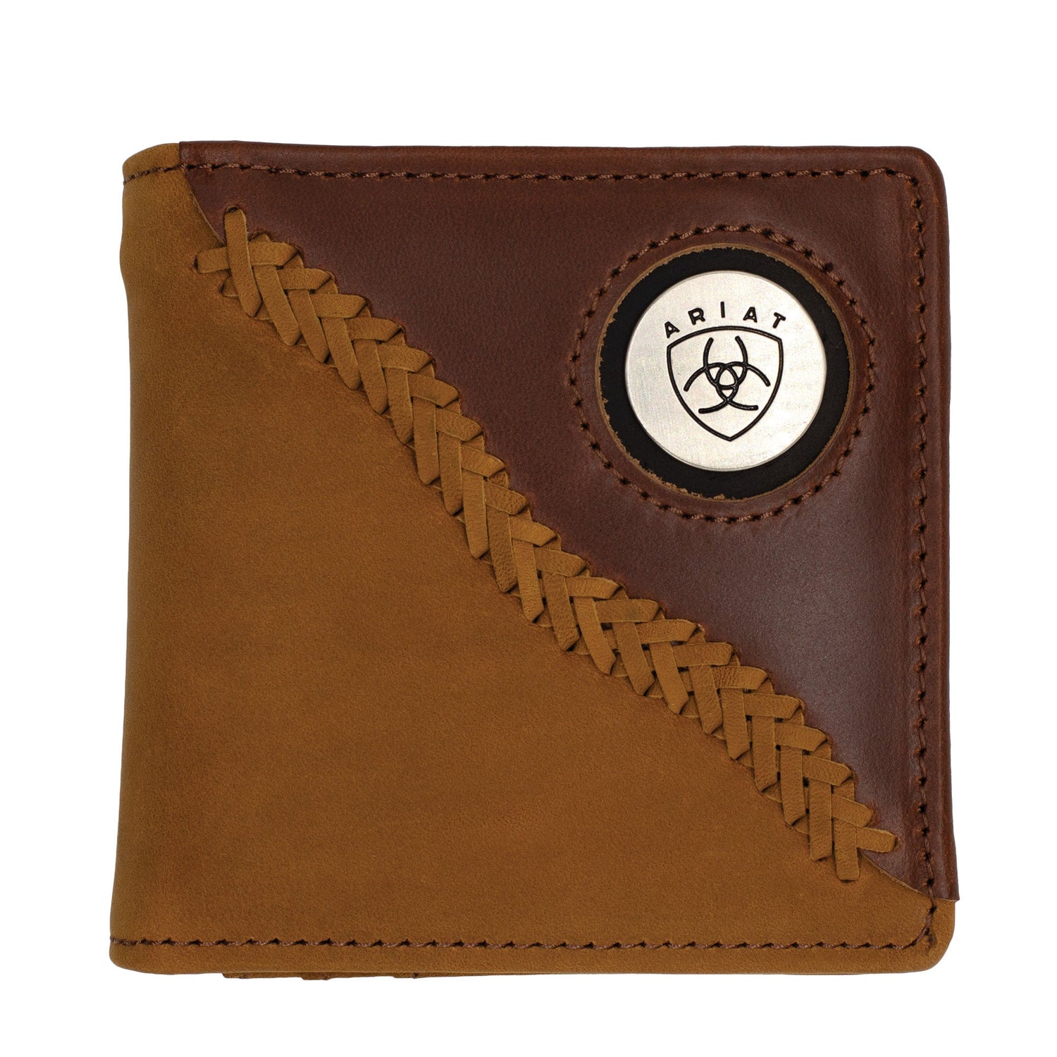 Ariat Bi-Fold Wallet - Two Toned Stitched Dark Tan