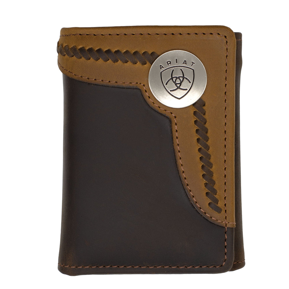 Ariat Tri-Fold Wallet - Two Toned Accent Overlay - Brown/Tan