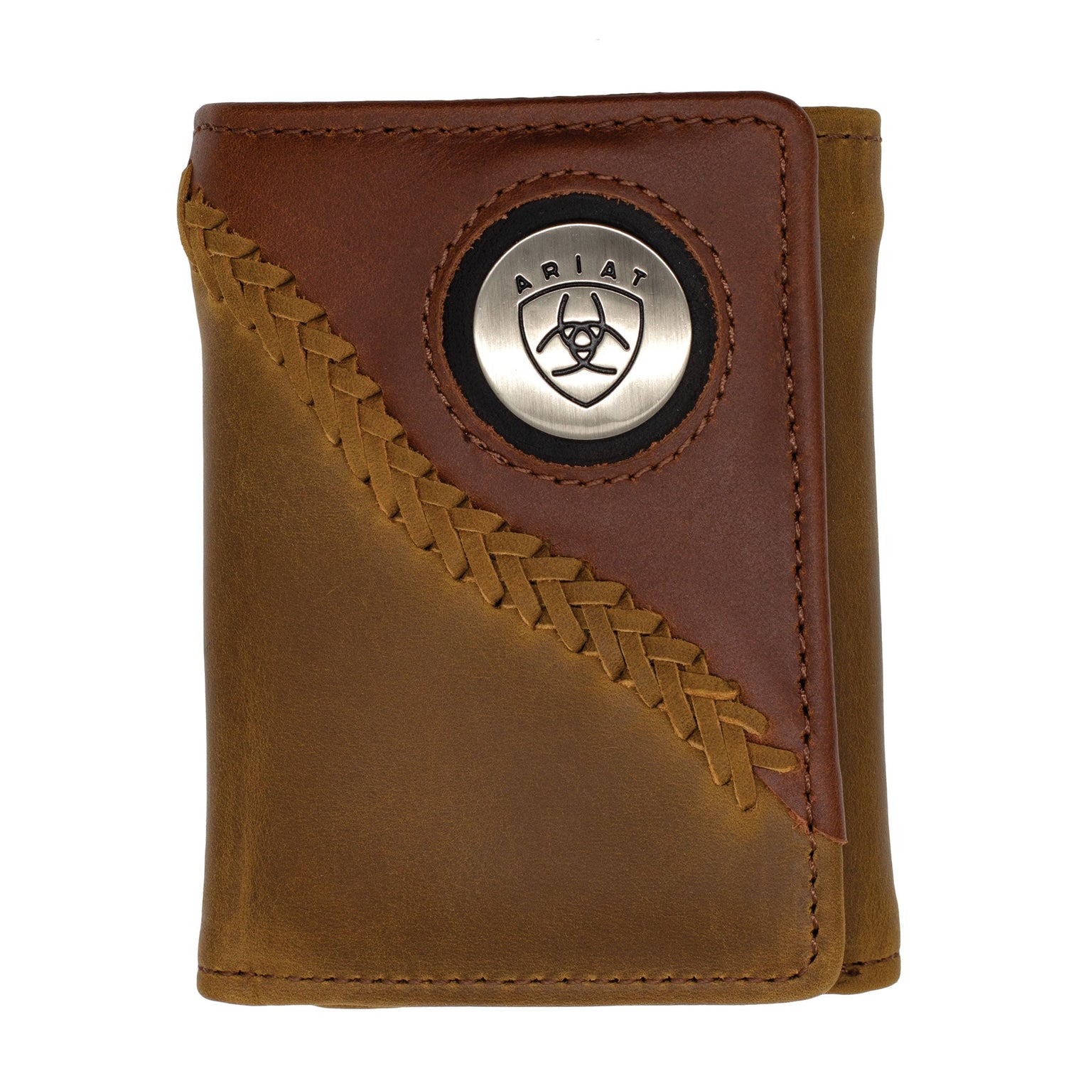 Ariat Tri-Fold Wallet - Two Toned Stitched - Dark Tan