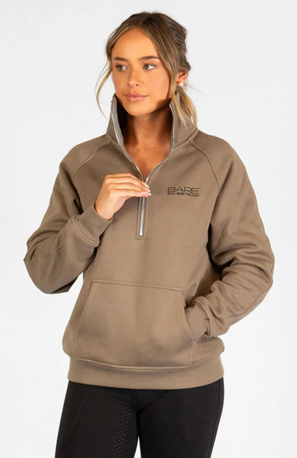 BARE Equestrian Quarter Zip Teddy Pullover Sweater - Walnut