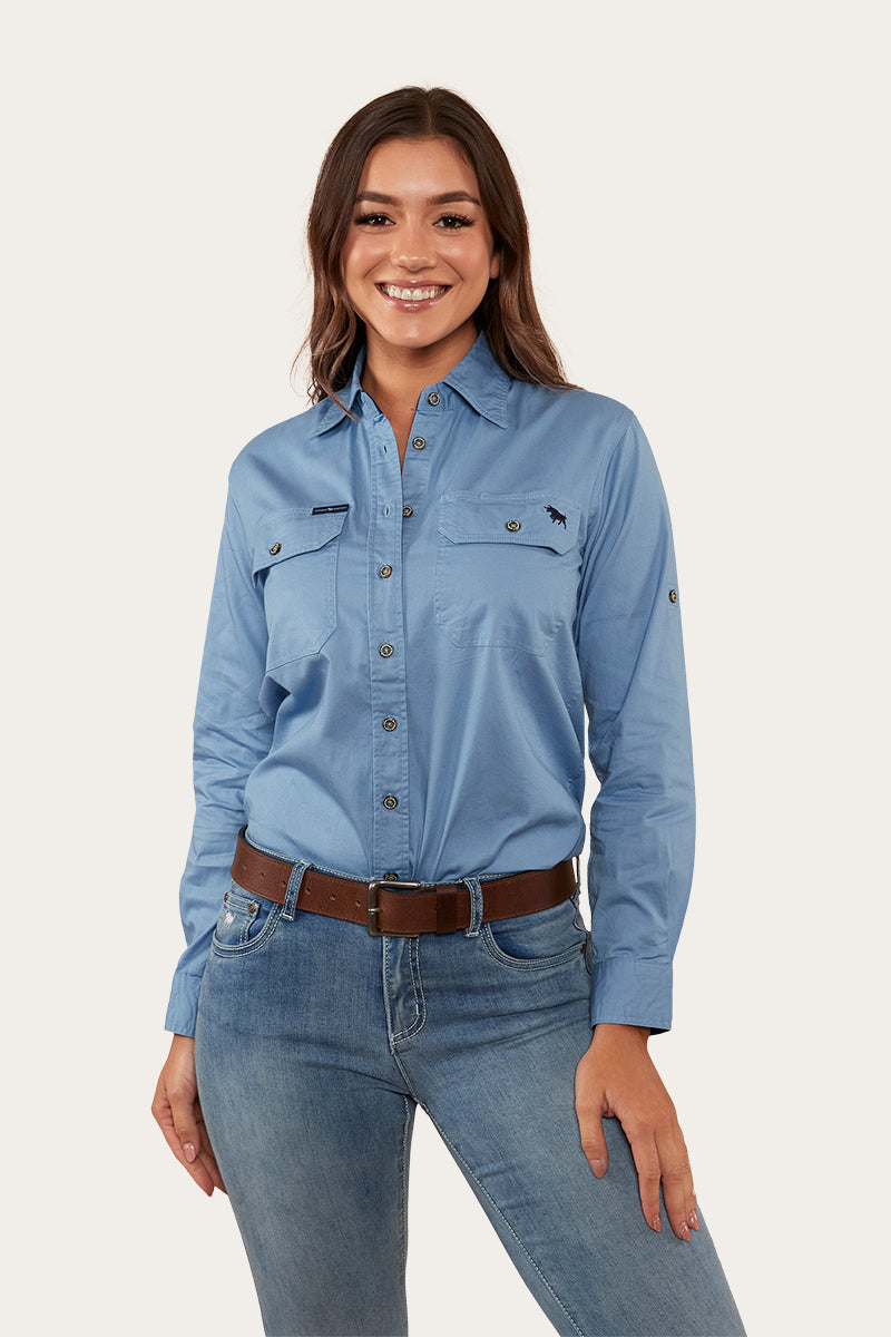 Ringers Western Pentecost River Womens Full Button Work Shirt - Denim Blue
