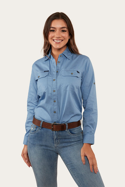 Ringers Western Pentecost River Womens Full Button Work Shirt - Denim Blue