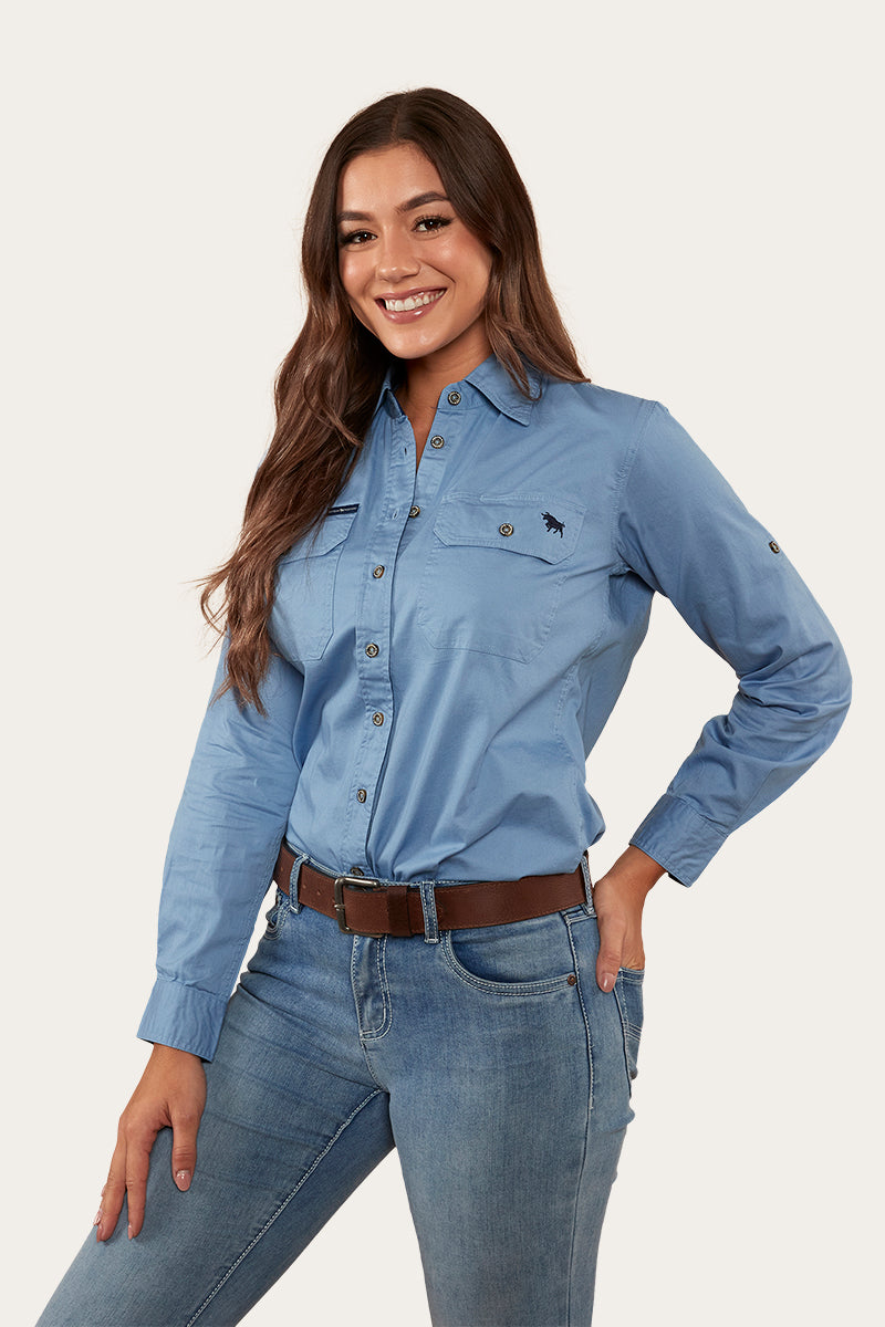 Ringers Western Pentecost River Womens Full Button Work Shirt - Denim Blue