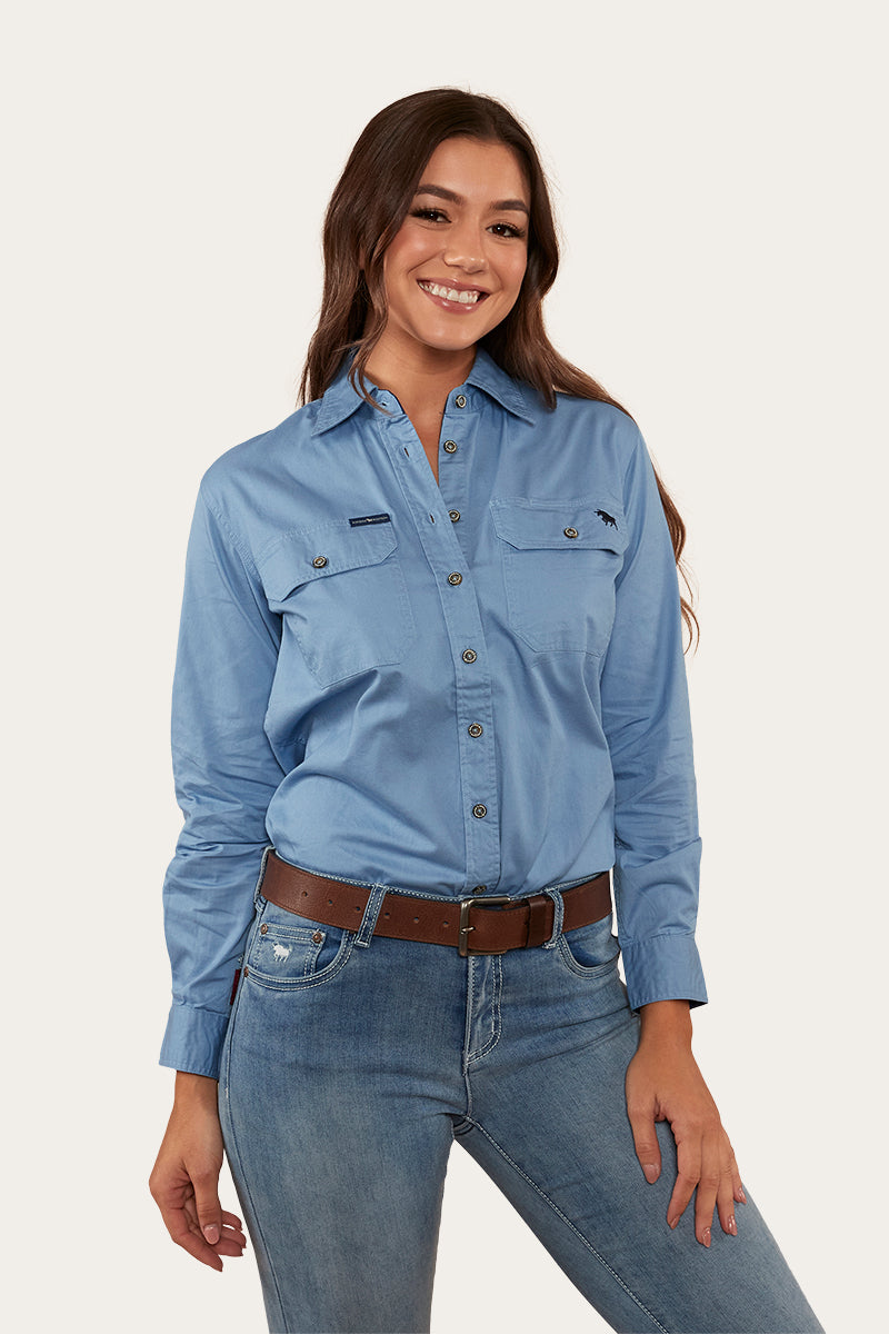Ringers Western Pentecost River Womens Full Button Work Shirt - Denim Blue