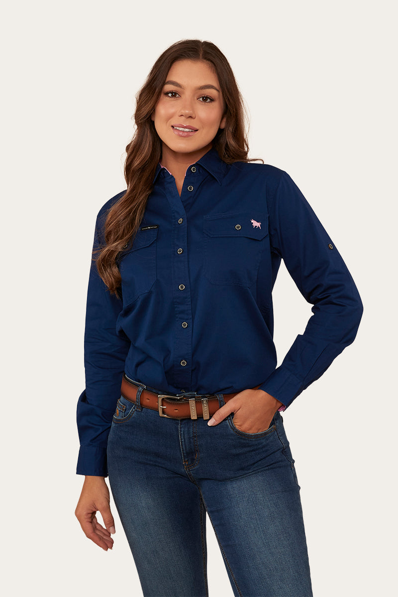Ringers Western 
Pentecost River Womens Full Button Work Shirt - Navy/Pastel Pink