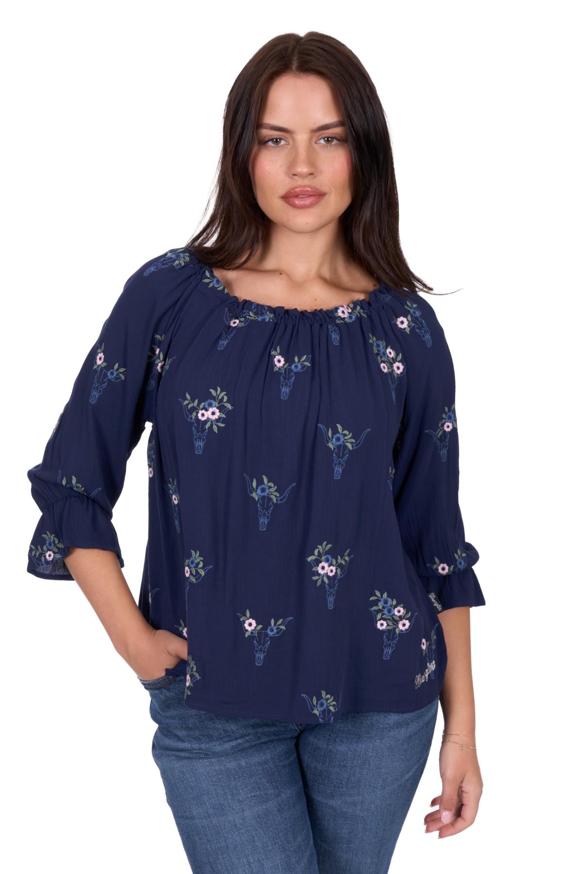 Camilla 3/4 Sleeve Blouse - Navy