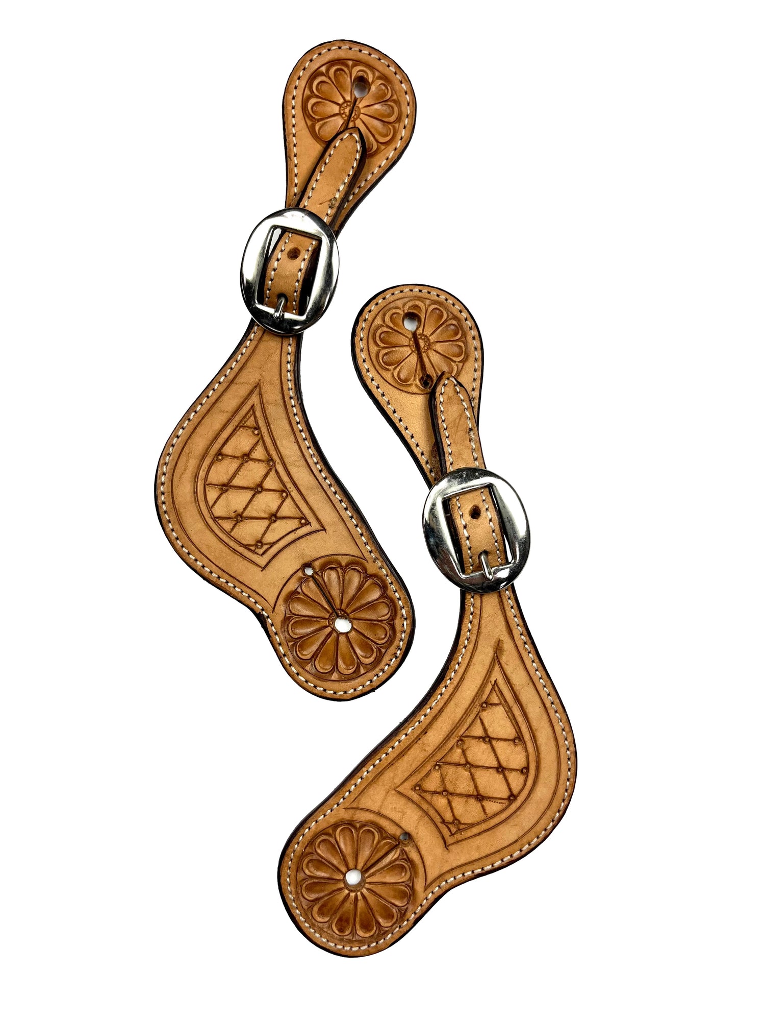 Ezy Ride Spur Strap Shaped with Diamond Stamping and Flower Natural