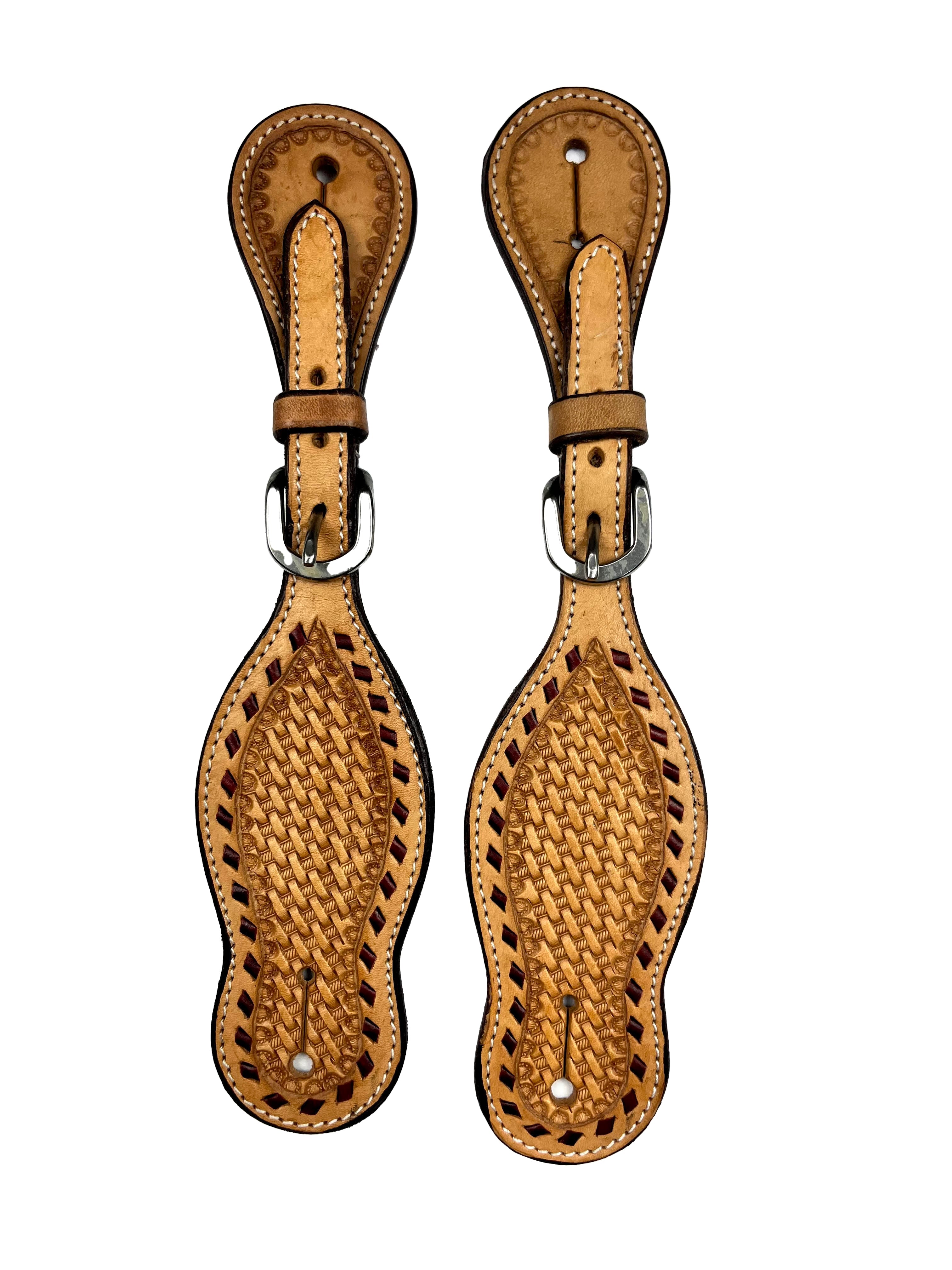 Ezy Ride Spur Strap with Basket Stamping and Red Lace Border Natural