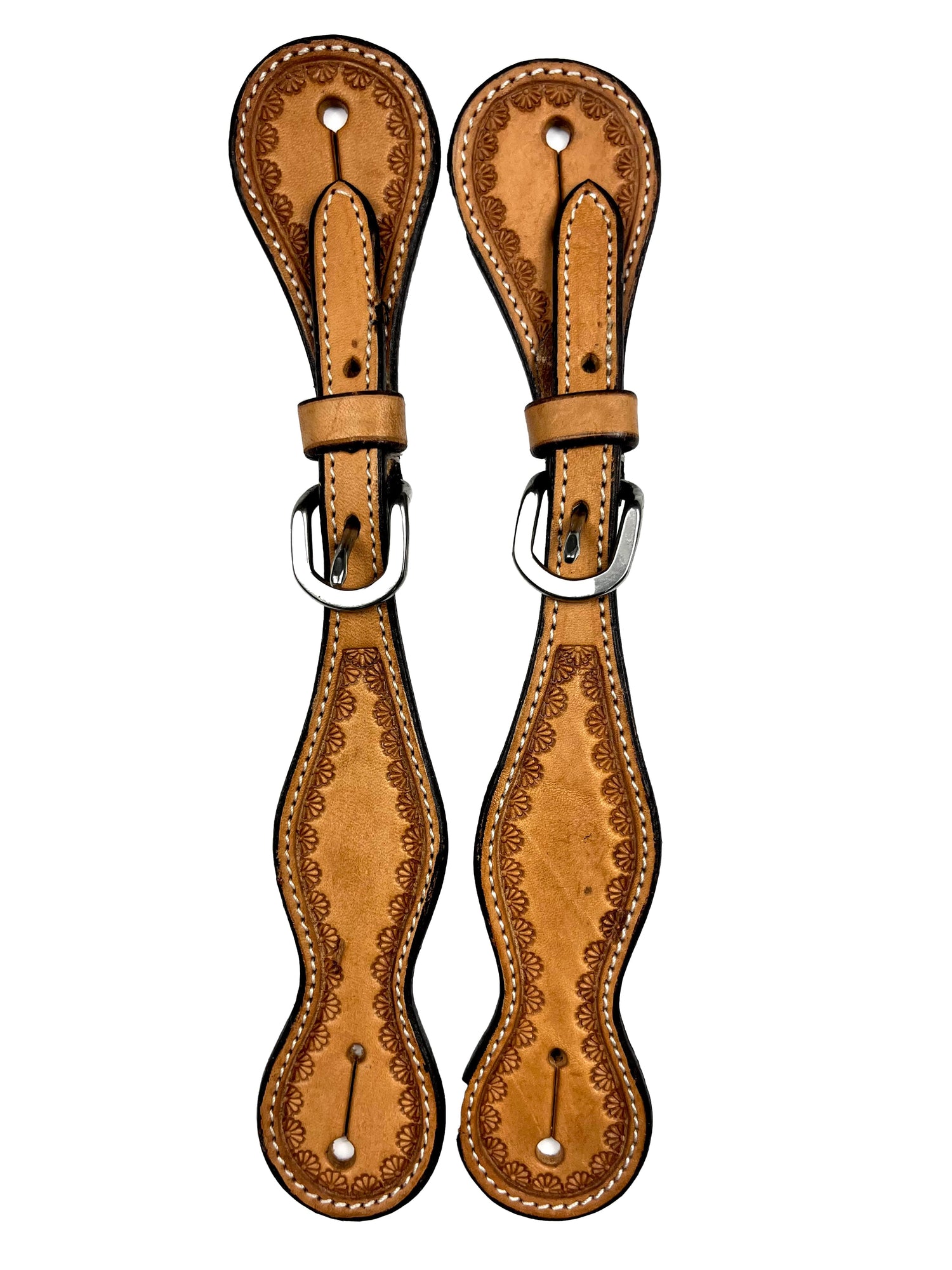 Ezy Ride Spur Strap with Small Flower Border Stamping and Stitching Natural