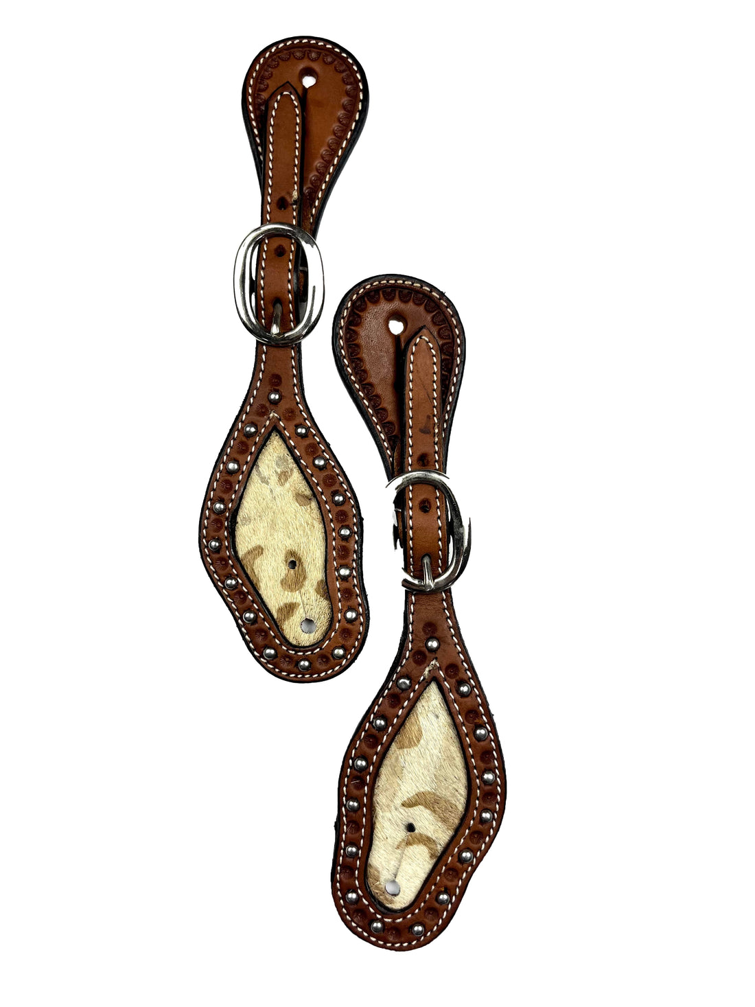 Ezy Ride Spur Strap with Leopard Print Inlay and Dots Chestnut
