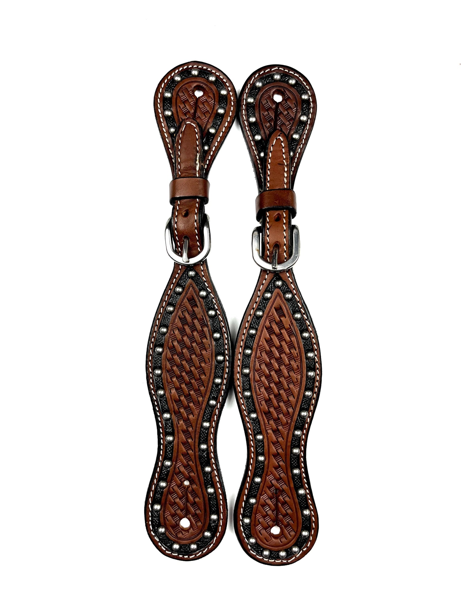 Ezy Ride Spur Strap with Basket Stamp and Border Dots 2 Tone chestnut