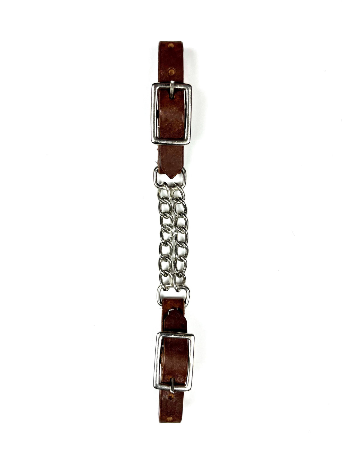 Ezy Ride Curb Strap Double Chain Tan Harness Leather Ends