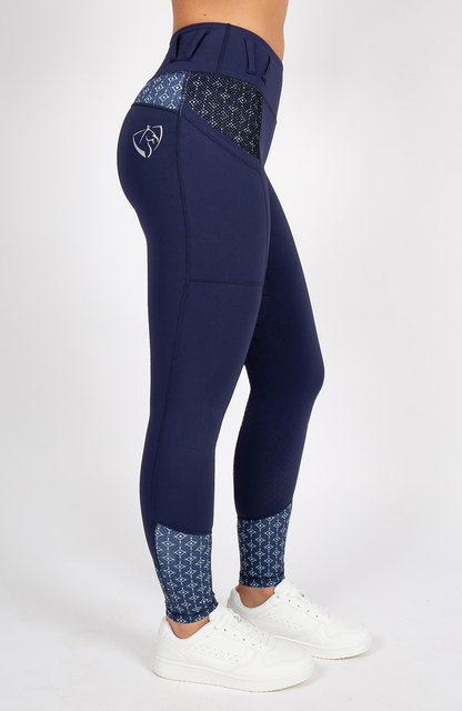 BARE Equestrian No Grip Performance Riding Tights - Navy Nomad