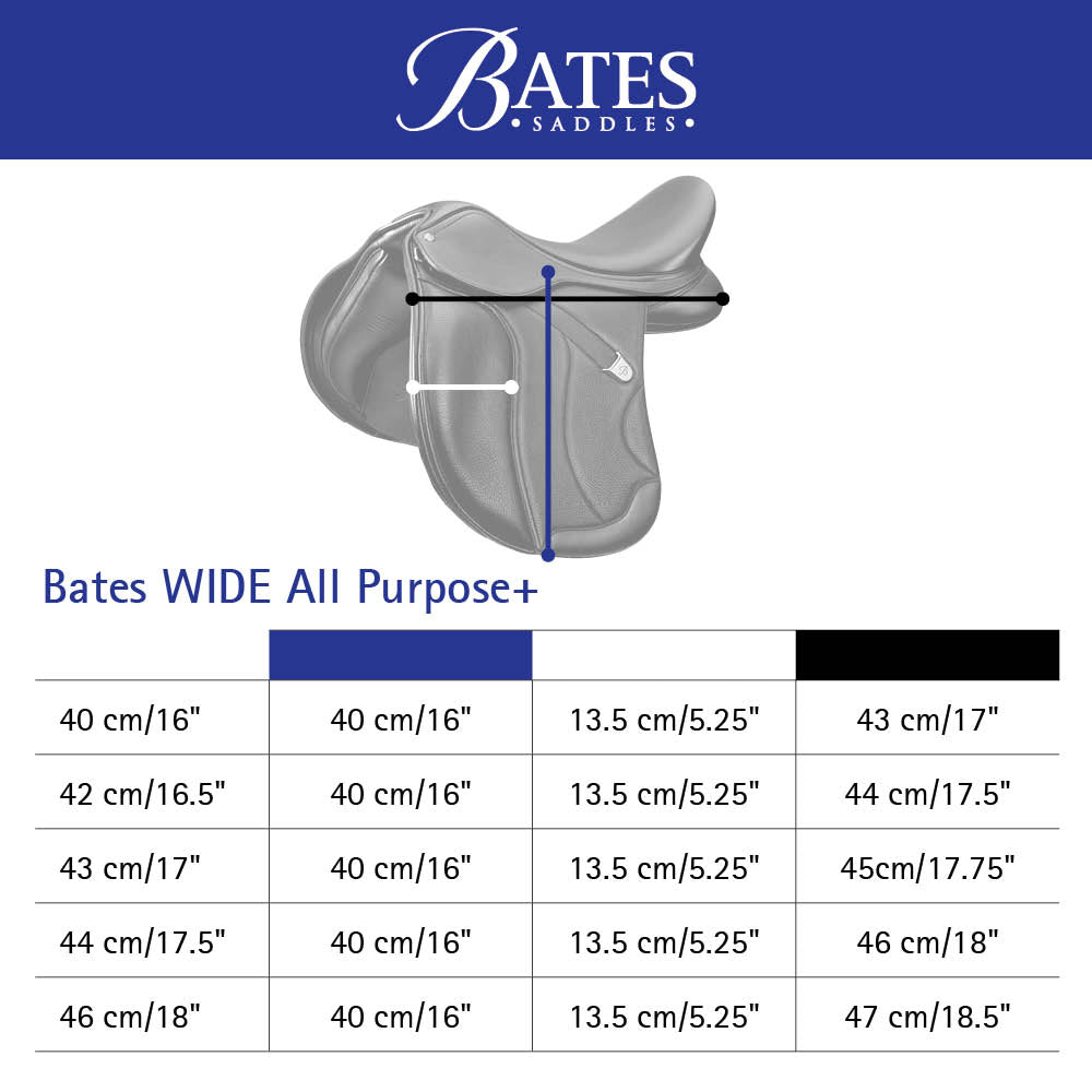 Bates Wide All Purpose+ Saddle - Measurements