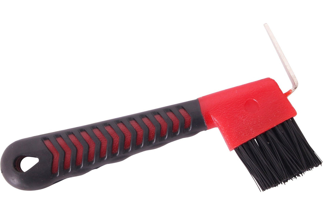 Blue Tag Rubber Grip Hoof Pick &amp; Brush - Red