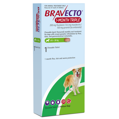 Bravecto 1-Month Triple Medium dog 10-20kg