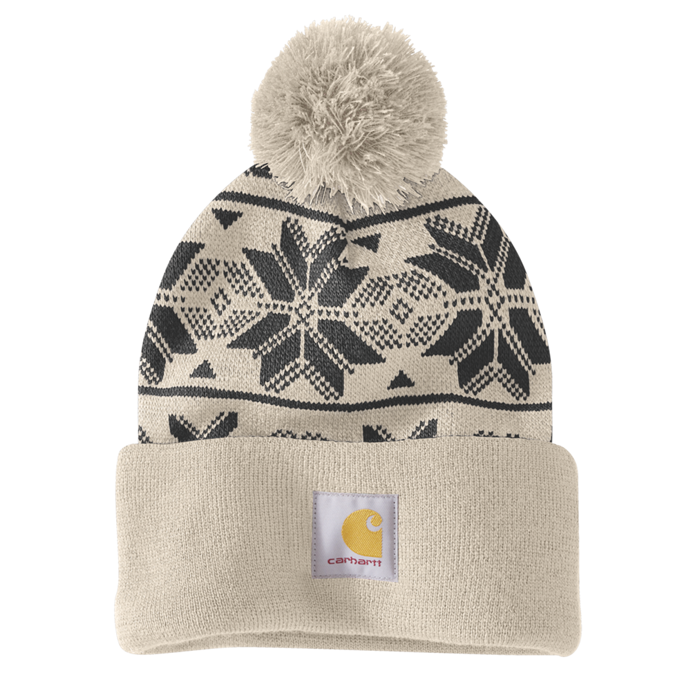 Carhartt Knit Pom Jacquard Beanie - Oat Milk