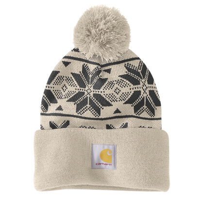 Carhartt Knit Pom Jacquard Beanie - Oat Milk