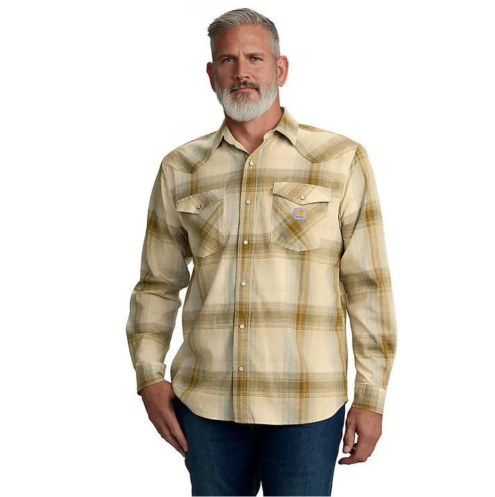 Carhartt Montana Rugged Flex Relaxed Fit Lightweight Long-Sleeve Snap-Front Plaid Shirt