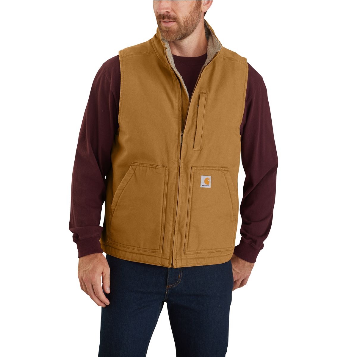 Carhartt Washed Duck Sherpa Lined Mock Neck Vest - Brown
