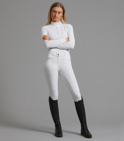 Description:Cassa Ladies Full Seat Gel Competition Riding Breeches_Colour:White_Position:1