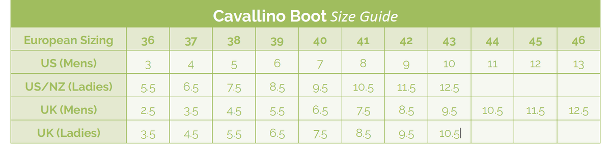 Cavallino All Purpose Jodhpur Boots - Size Chart