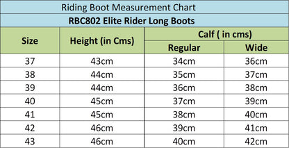 Cavallino Elite Rider Long Boots - Size Chart