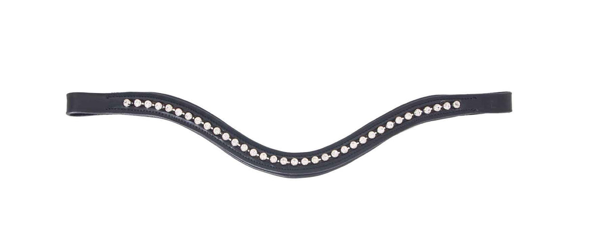 Cavallino Shaped Large Silver Diamante Browband - Black