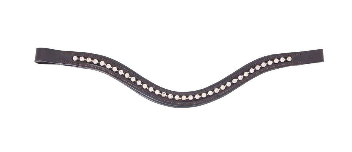 Cavallino Shaped Large Silver Diamante Browband - Brown