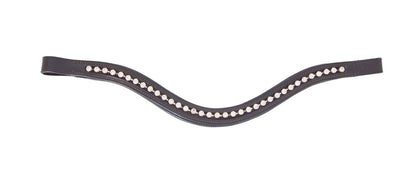 Cavallino Shaped Large Silver Diamante Browband - Brown